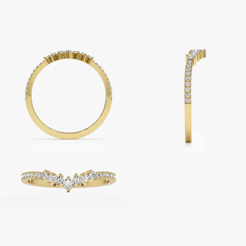 14k Curved Graduating Diamond Wedding Band - GeumJewels