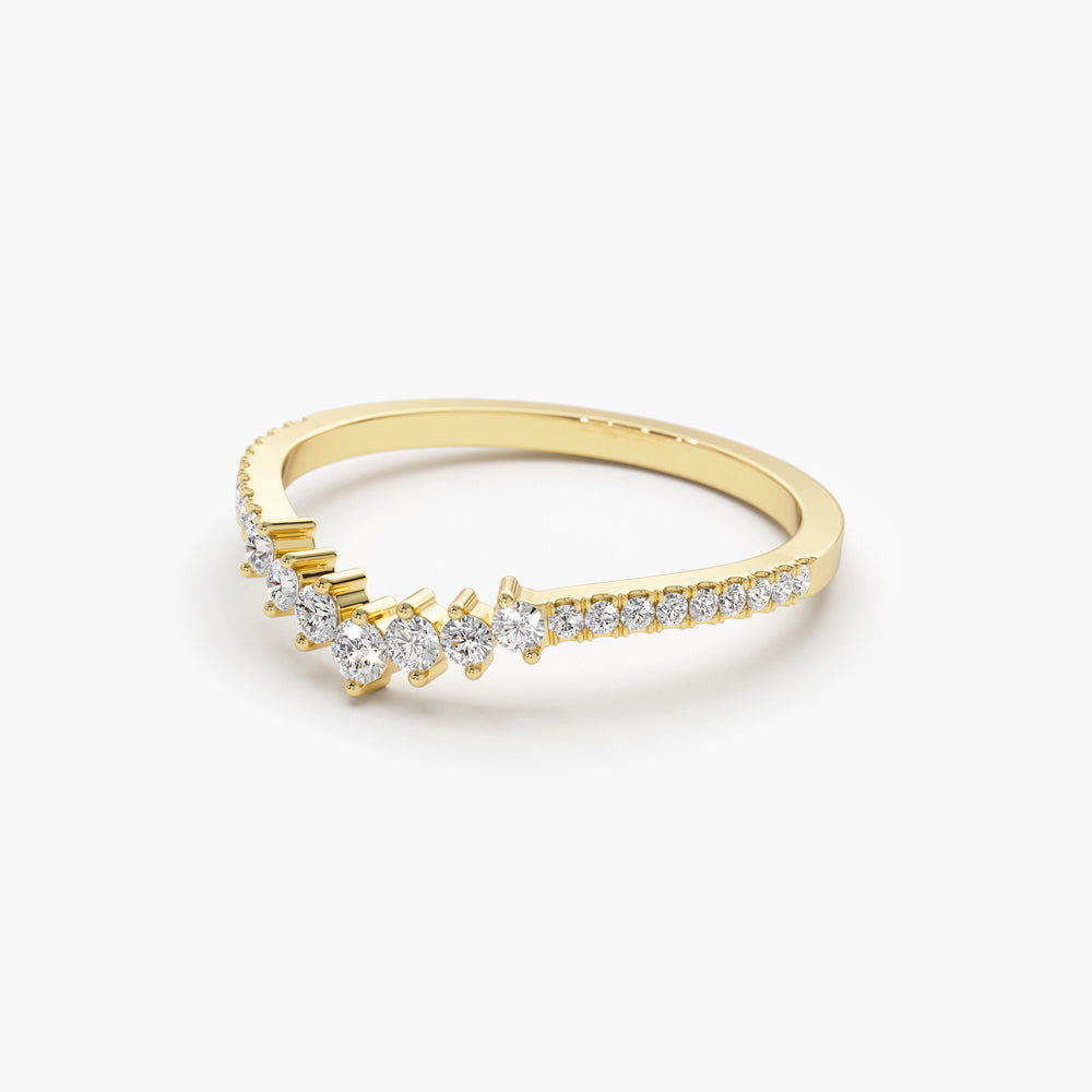 14k Curved Graduating Diamond Wedding Band - GeumJewels