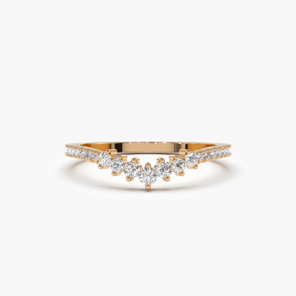 14k Curved Graduating Diamond Wedding Band - GeumJewels