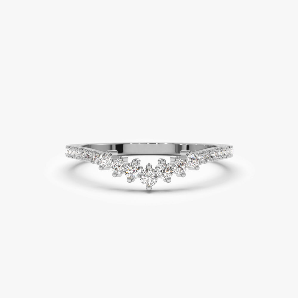14k Curved Graduating Diamond Wedding Band - GeumJewels