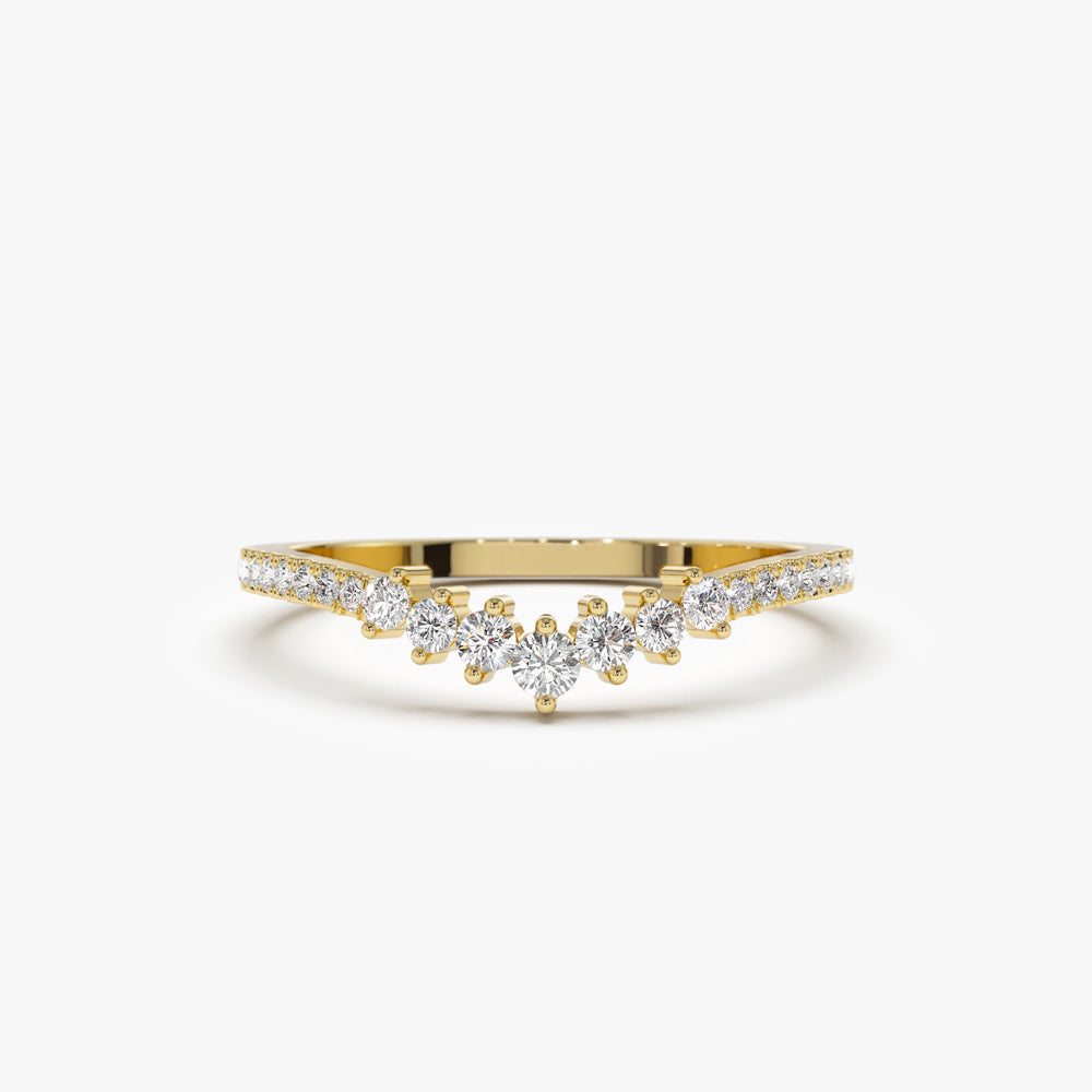 14k Curved Graduating Diamond Wedding Band - GeumJewels