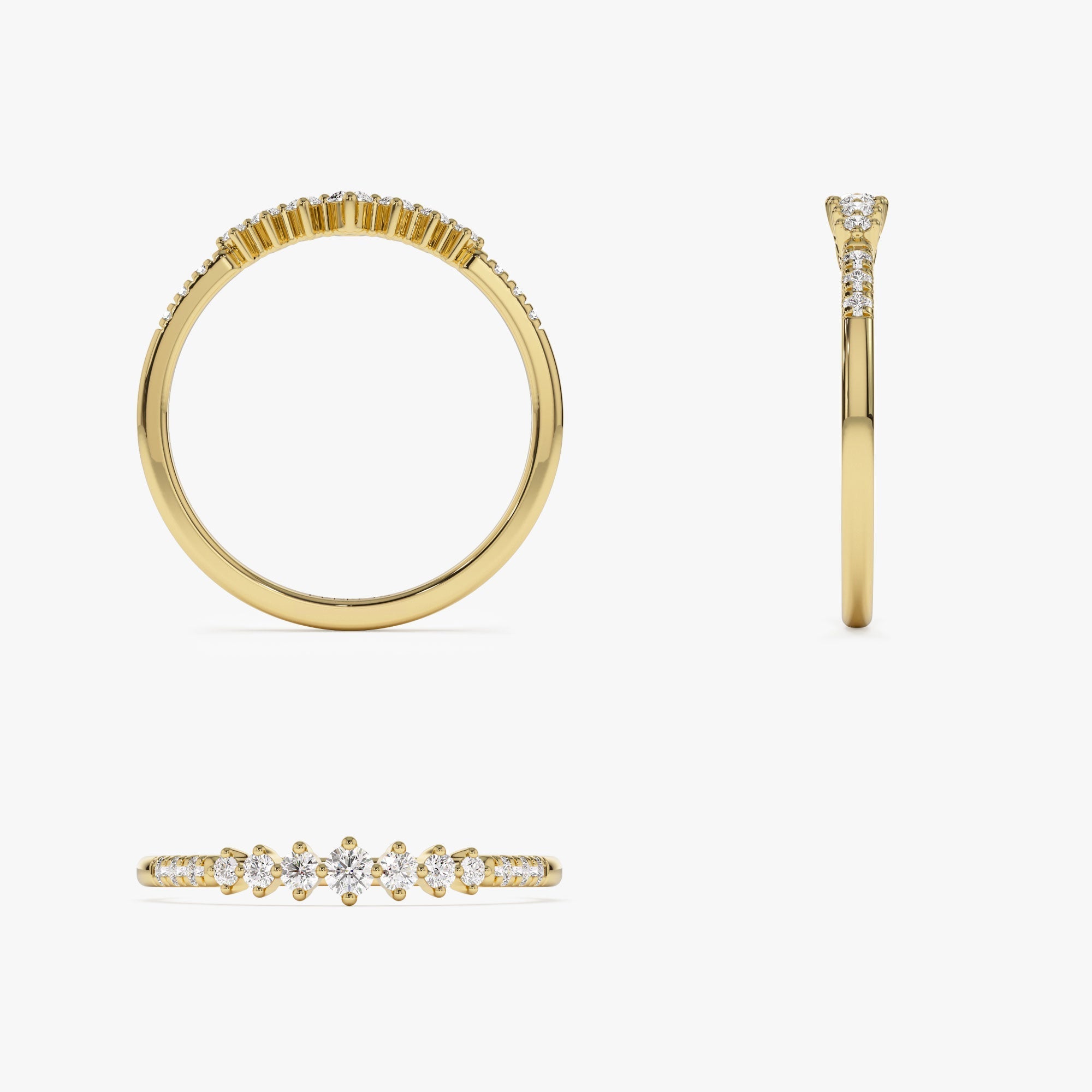 14k Dainty Graduating Diamond Wedding Ring - GeumJewels