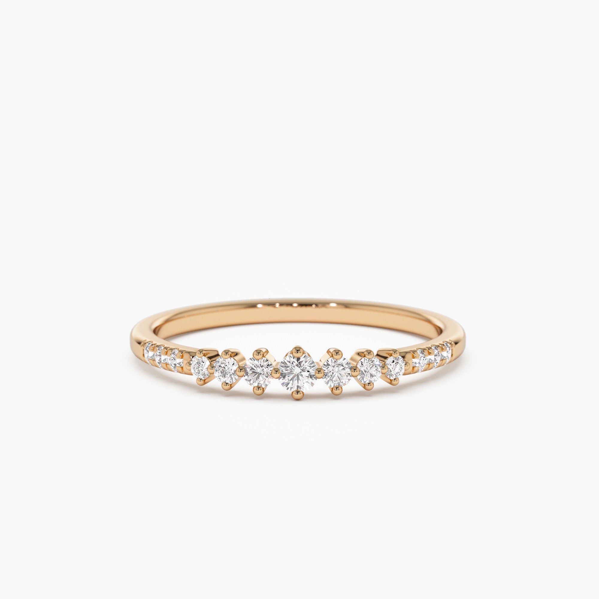 14k Dainty Graduating Diamond Wedding Ring - GeumJewels