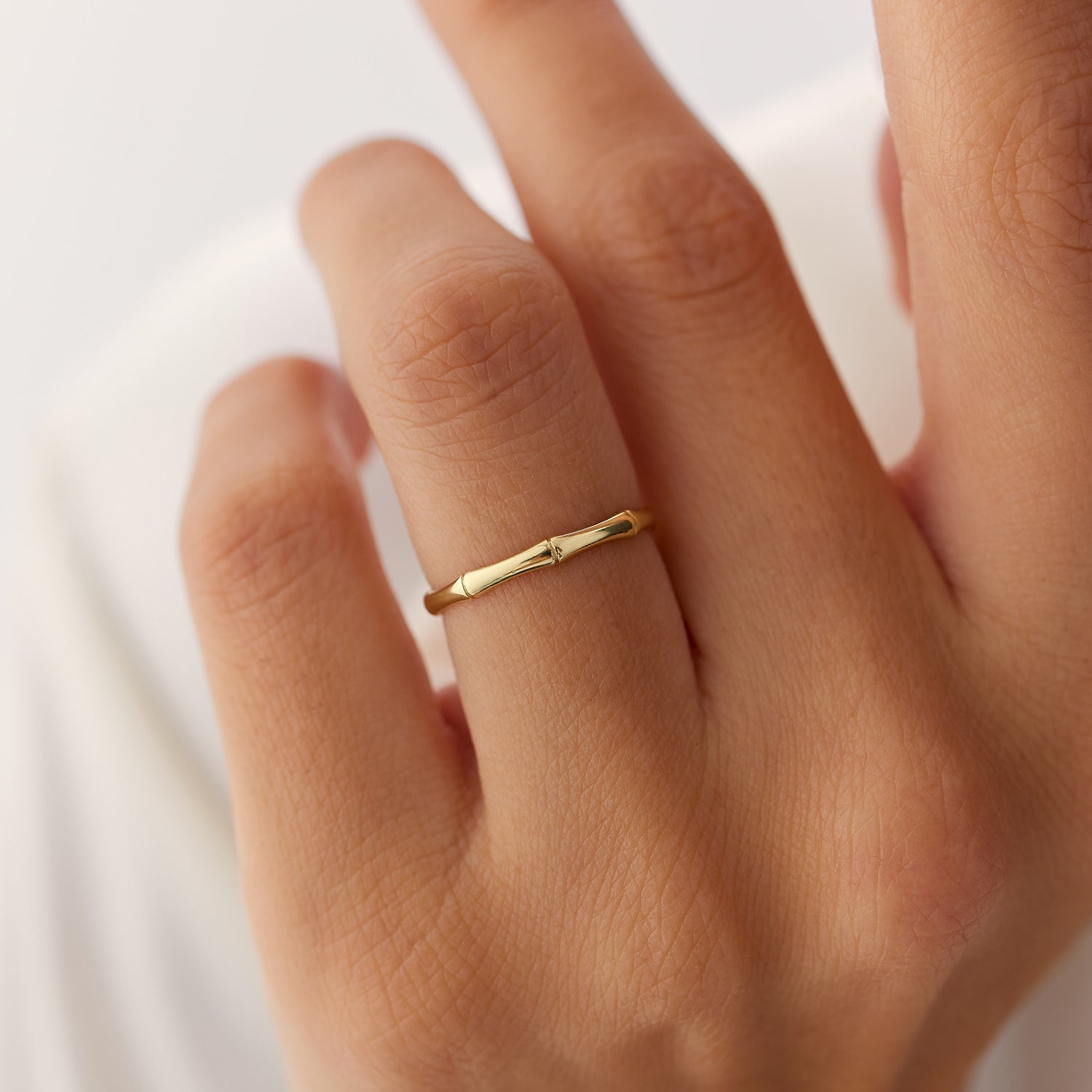 14k Dainty Minimal Bamboo Gold Ring - GeumJewels