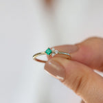 14K Dainty Princess Cut Emerald and Diamond Ring - GeumJewels