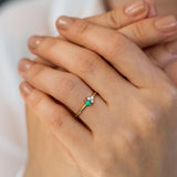 14K Dainty Princess Cut Emerald and Diamond Ring - GeumJewels