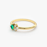 14K Dainty Princess Cut Emerald and Diamond Ring - GeumJewels