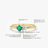 14K Dainty Princess Cut Emerald and Diamond Ring - GeumJewels