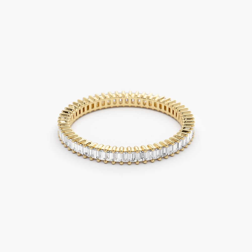 14k Dainty Stackable Full Eternity Baguette Diamond Ring - GeumJewels