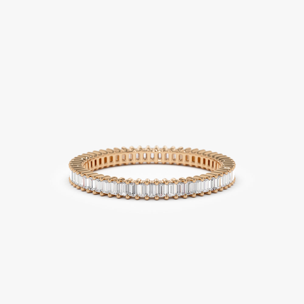 14k Dainty Stackable Full Eternity Baguette Diamond Ring - GeumJewels