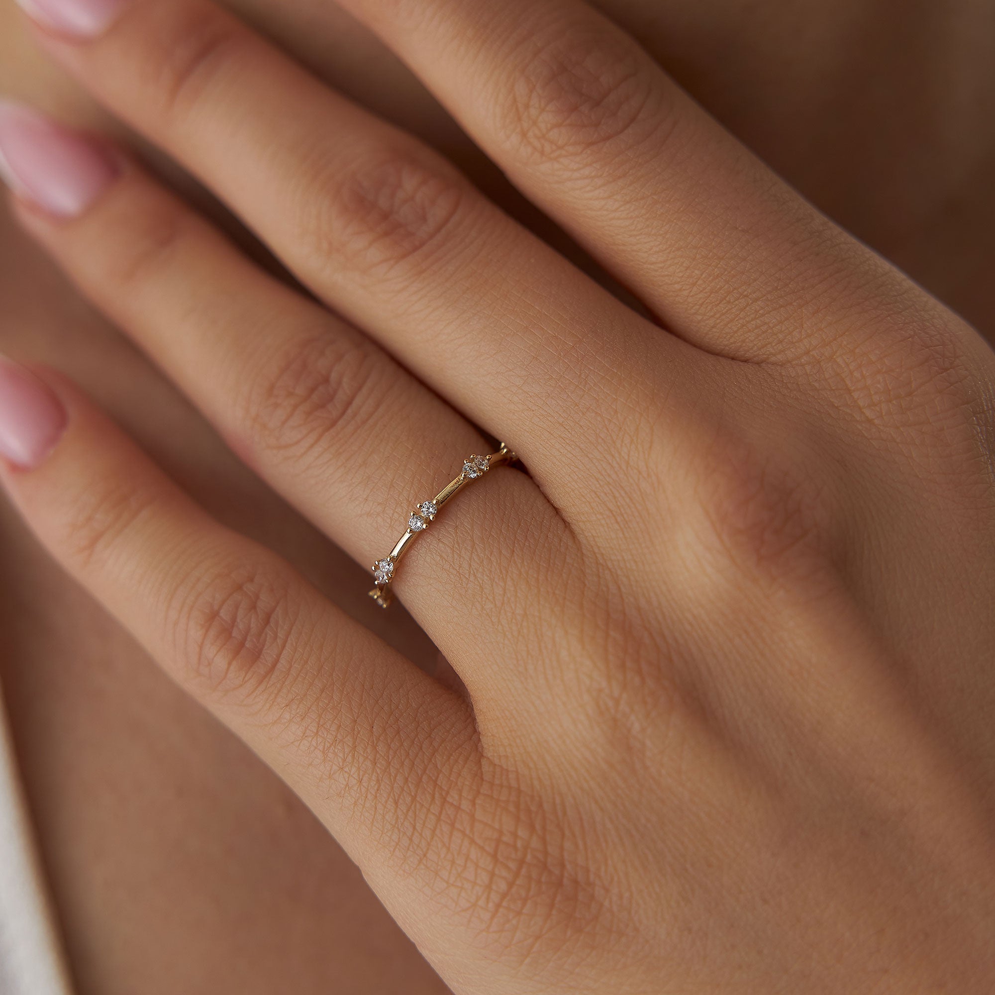 14k Dainty Stacking Diamond Wedding Band - GeumJewels