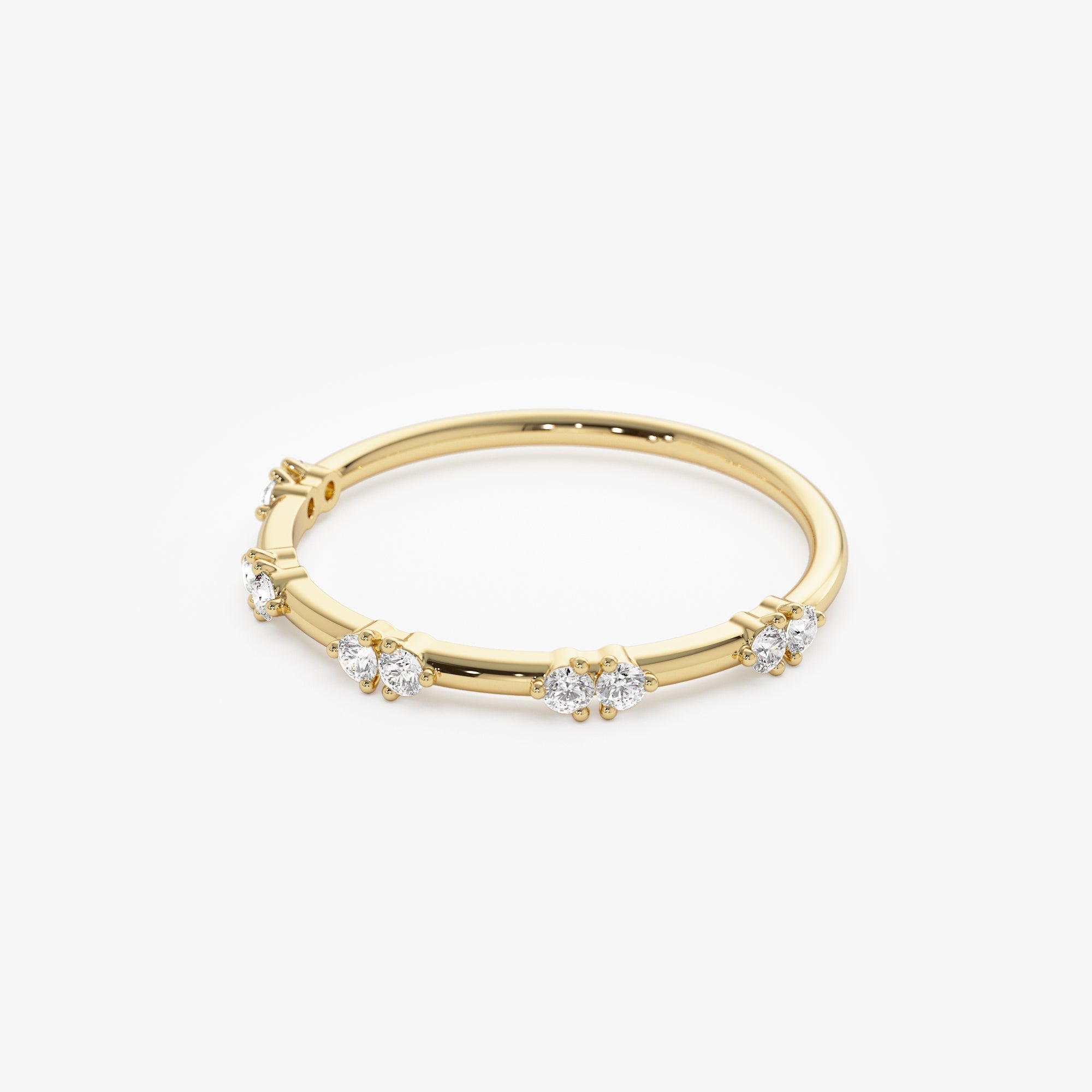 14k Dainty Stacking Diamond Wedding Band - GeumJewels