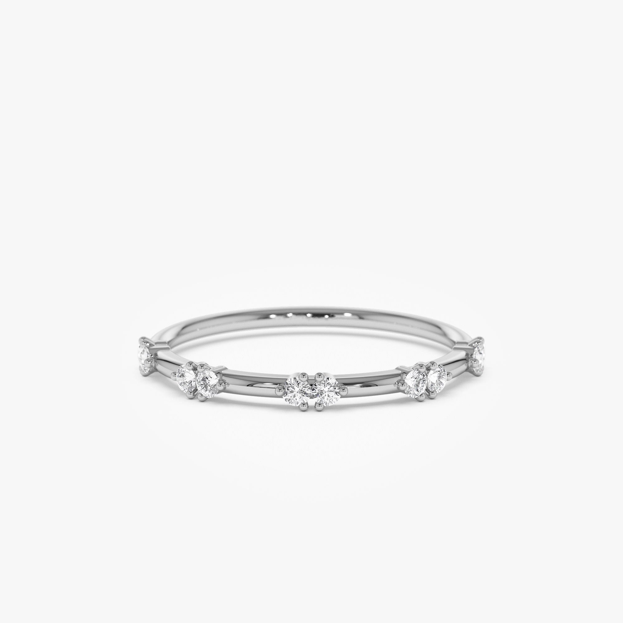 14k Dainty Stacking Diamond Wedding Band - GeumJewels