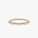 14k Dainty Stacking Diamond Wedding Band - GeumJewels