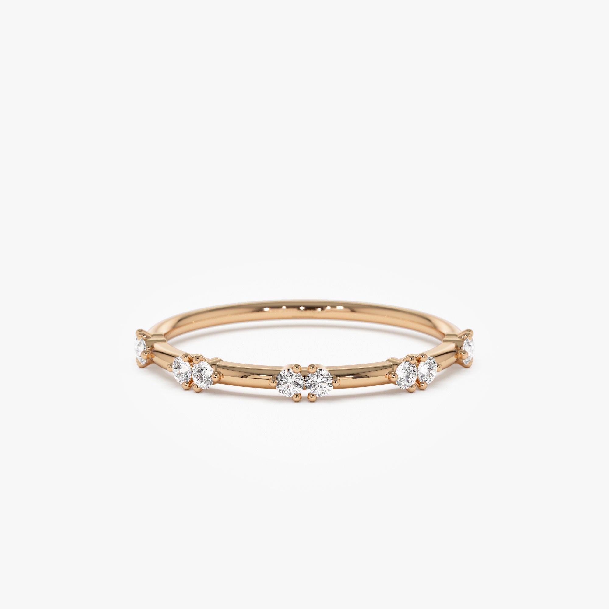14k Dainty Stacking Diamond Wedding Band - GeumJewels