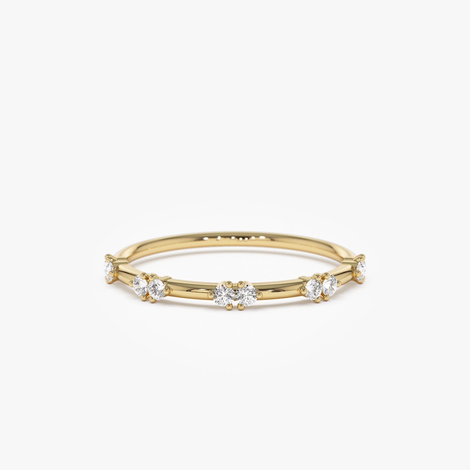 14k Dainty Stacking Diamond Wedding Band - GeumJewels
