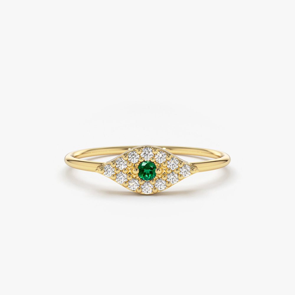 14K Diamond and Emerald Evil Eye Ring - GeumJewels