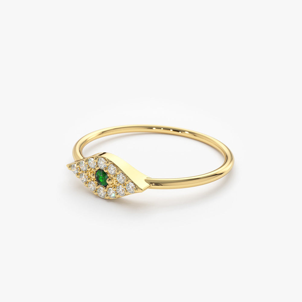 14K Diamond and Emerald Evil Eye Ring - GeumJewels