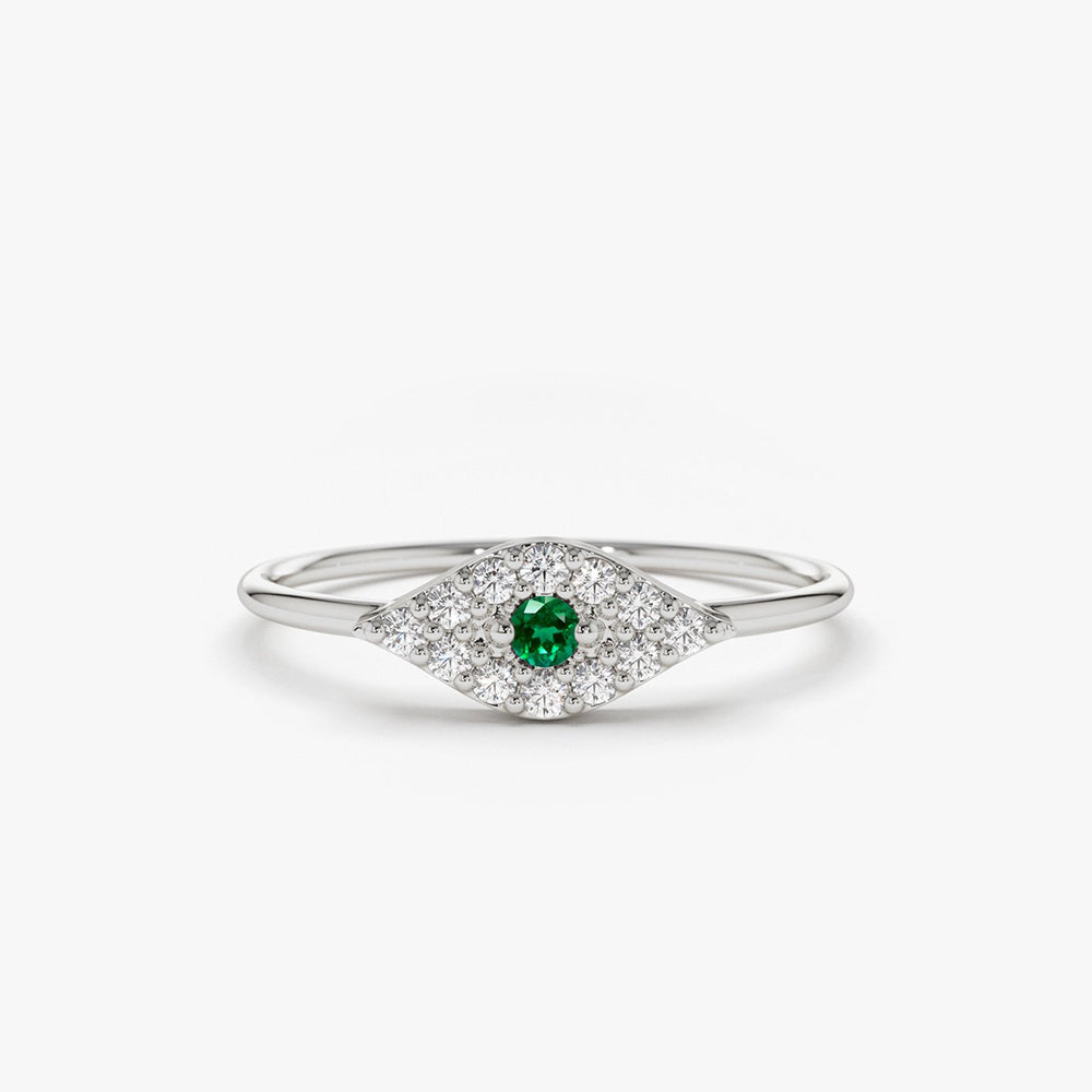 14K Diamond and Emerald Evil Eye Ring - GeumJewels