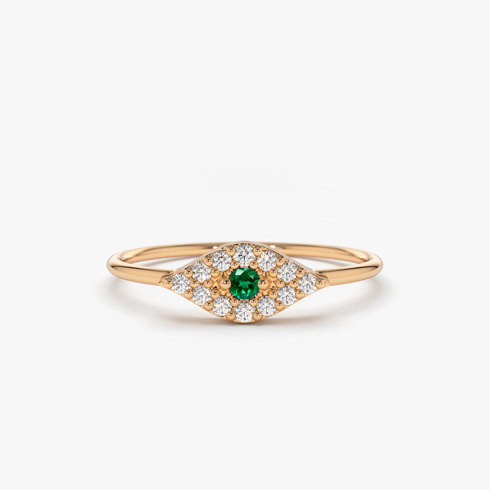 14K Diamond and Emerald Evil Eye Ring - GeumJewels