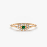 14K Diamond and Emerald Evil Eye Ring - GeumJewels