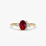 14k Diamond and Oval Ruby Ring - GeumJewels