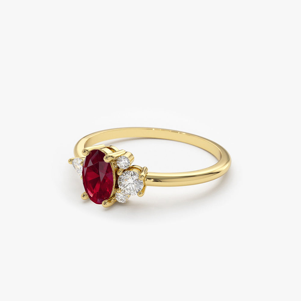 14k Diamond and Oval Ruby Ring - GeumJewels