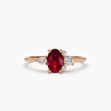 14k Diamond and Oval Ruby Ring - GeumJewels
