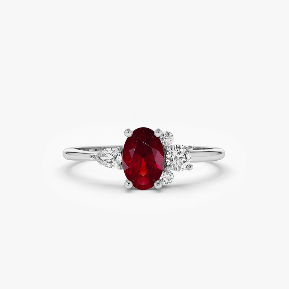 14k Diamond and Oval Ruby Ring - GeumJewels