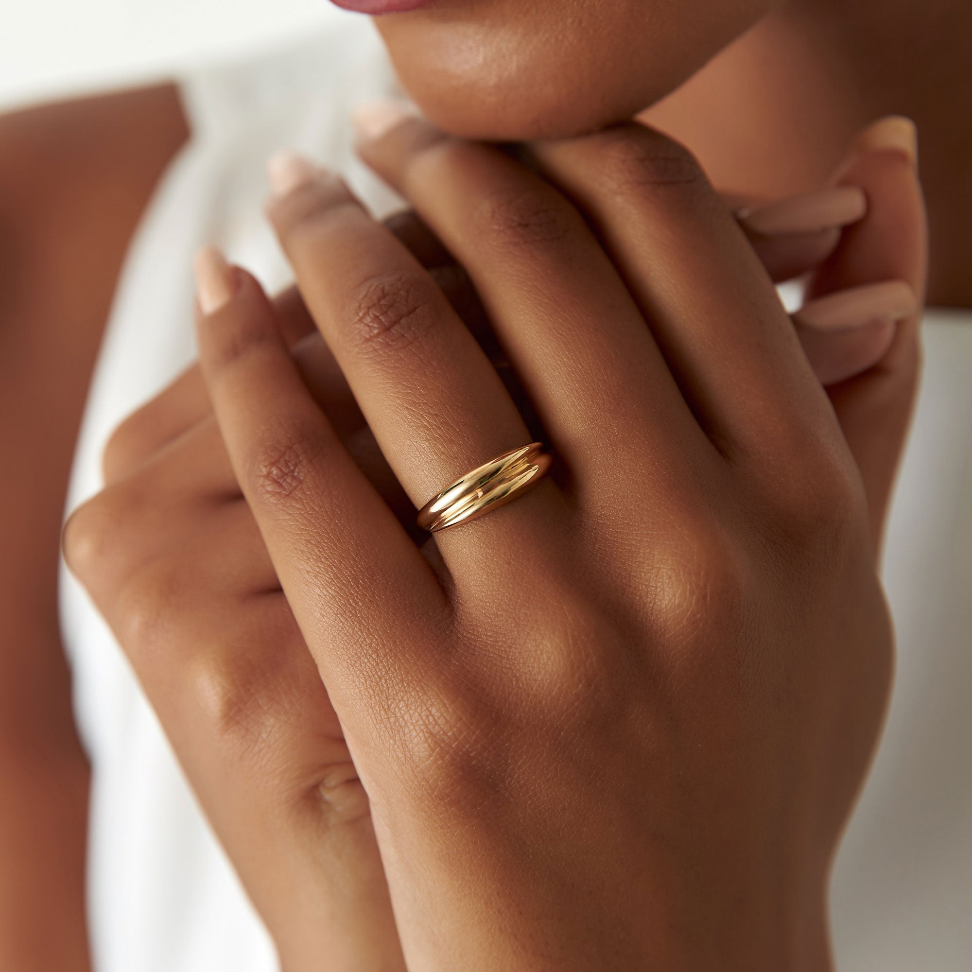 14k Dome Dual Band Stackable Statement Ring - GeumJewels