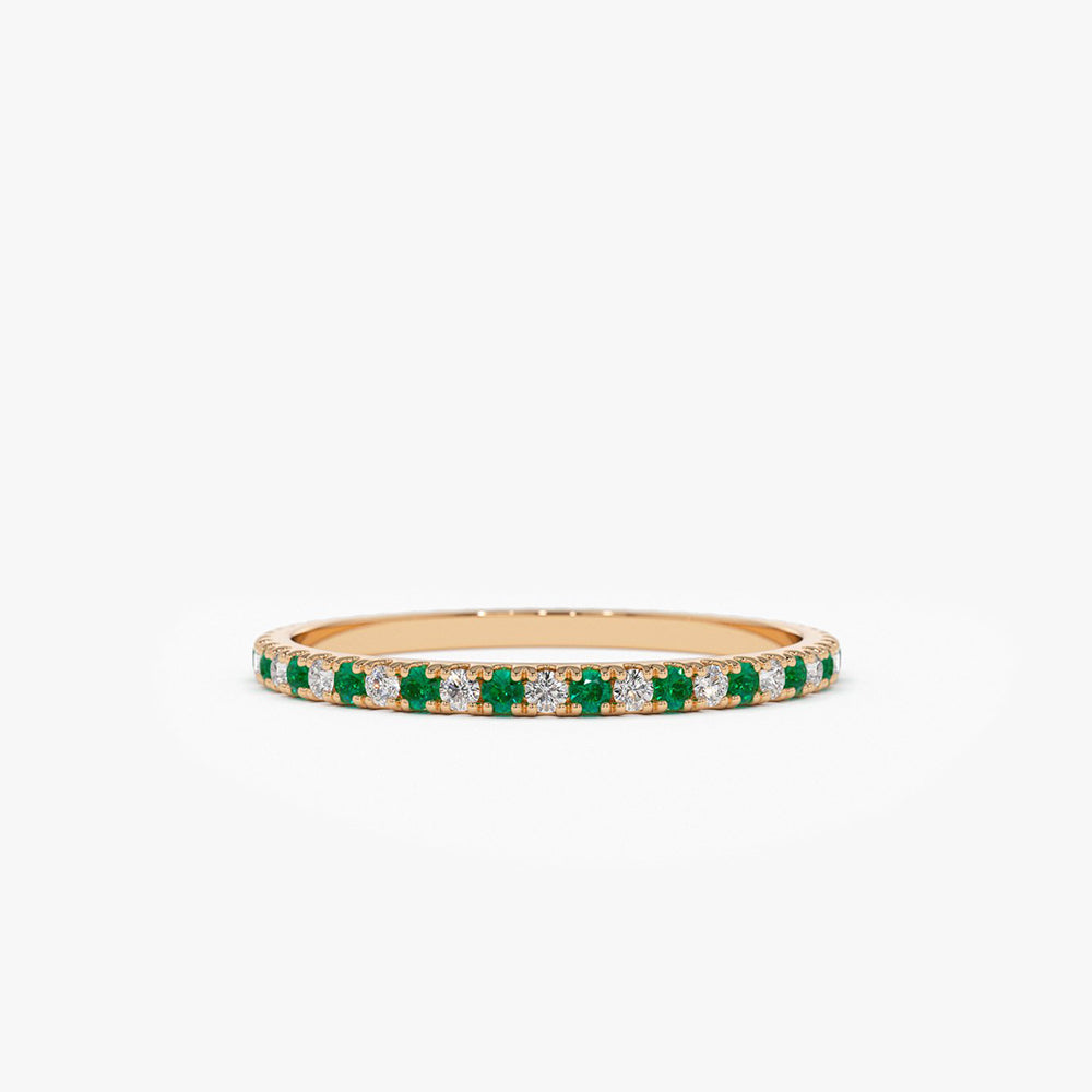 14K Emerald and Diamond Alternating Eternity Ring - GeumJewels