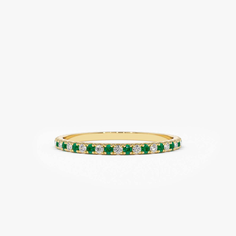 14K Emerald and Diamond Alternating Eternity Ring - GeumJewels