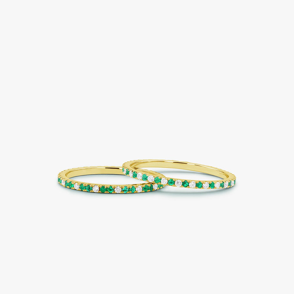 14K Emerald and Diamond Alternating Eternity Ring - GeumJewels