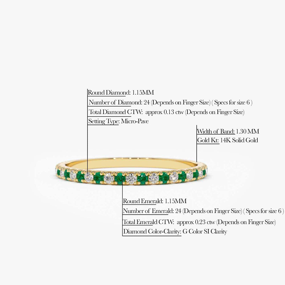 14K Emerald and Diamond Alternating Eternity Ring - GeumJewels
