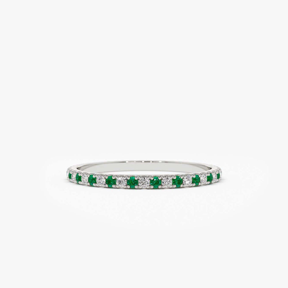 14K Emerald and Diamond Alternating Eternity Ring - GeumJewels