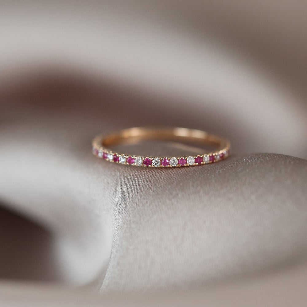 14K Emerald and Diamond Alternating Eternity Ring - GeumJewels