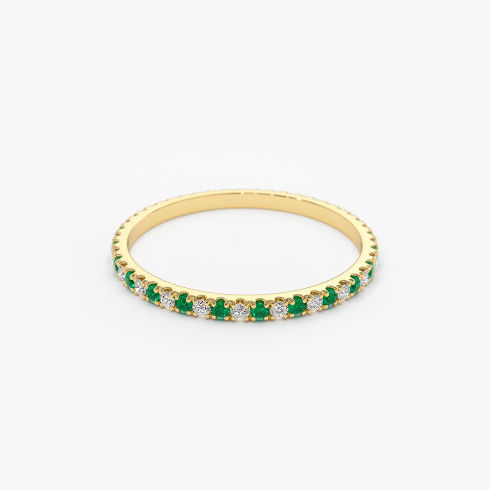 14K Emerald and Diamond Alternating Eternity Ring - GeumJewels