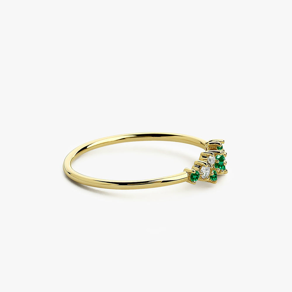 14k Emerald and Diamond Cluster Ring - GeumJewels