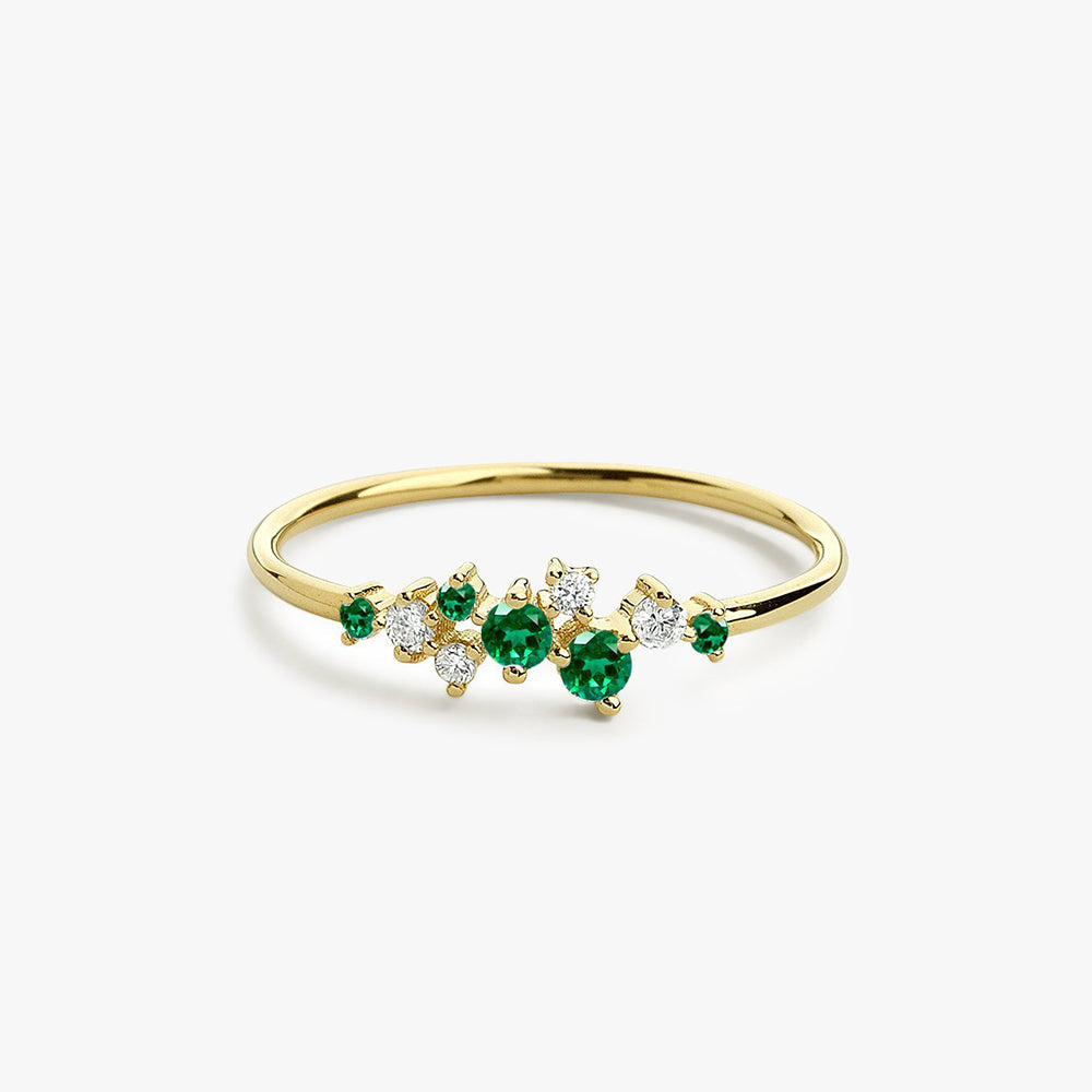 14k Emerald and Diamond Cluster Ring - GeumJewels