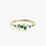 14k Emerald and Diamond Cluster Ring - GeumJewels
