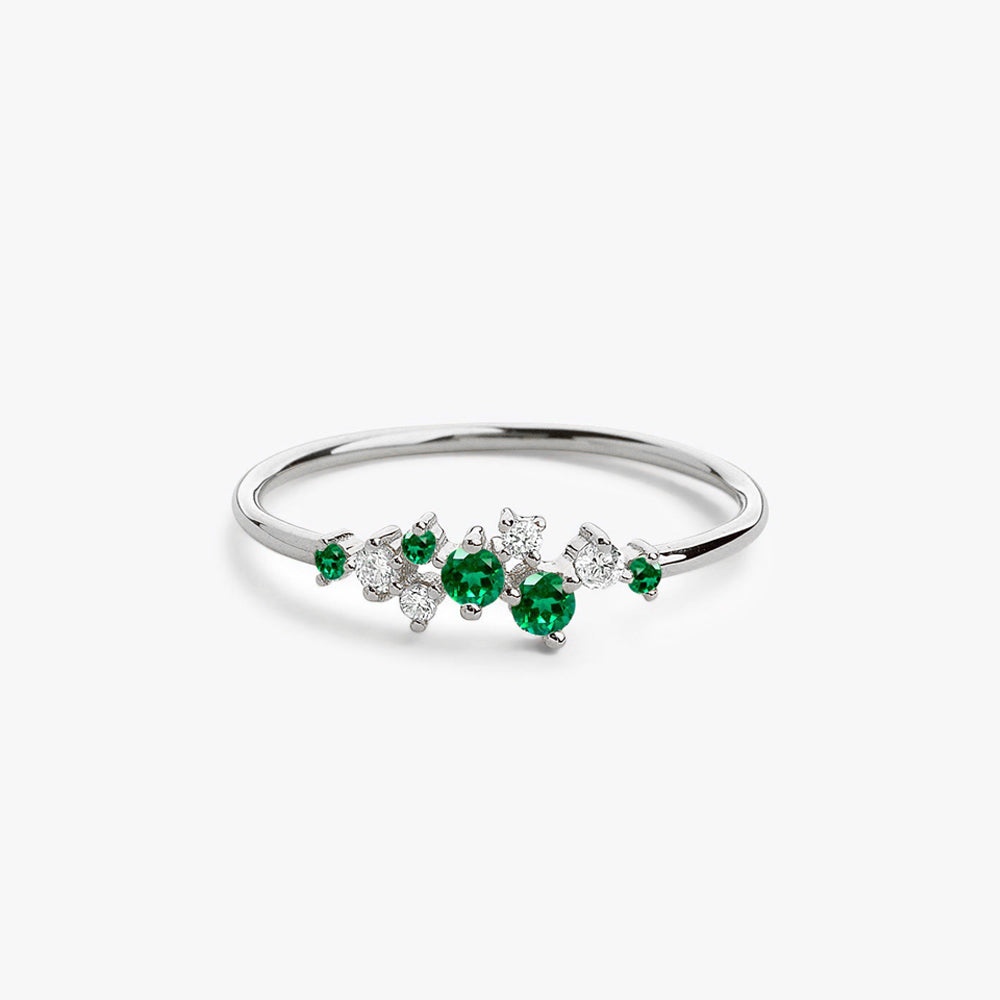 14k Emerald and Diamond Cluster Ring - GeumJewels