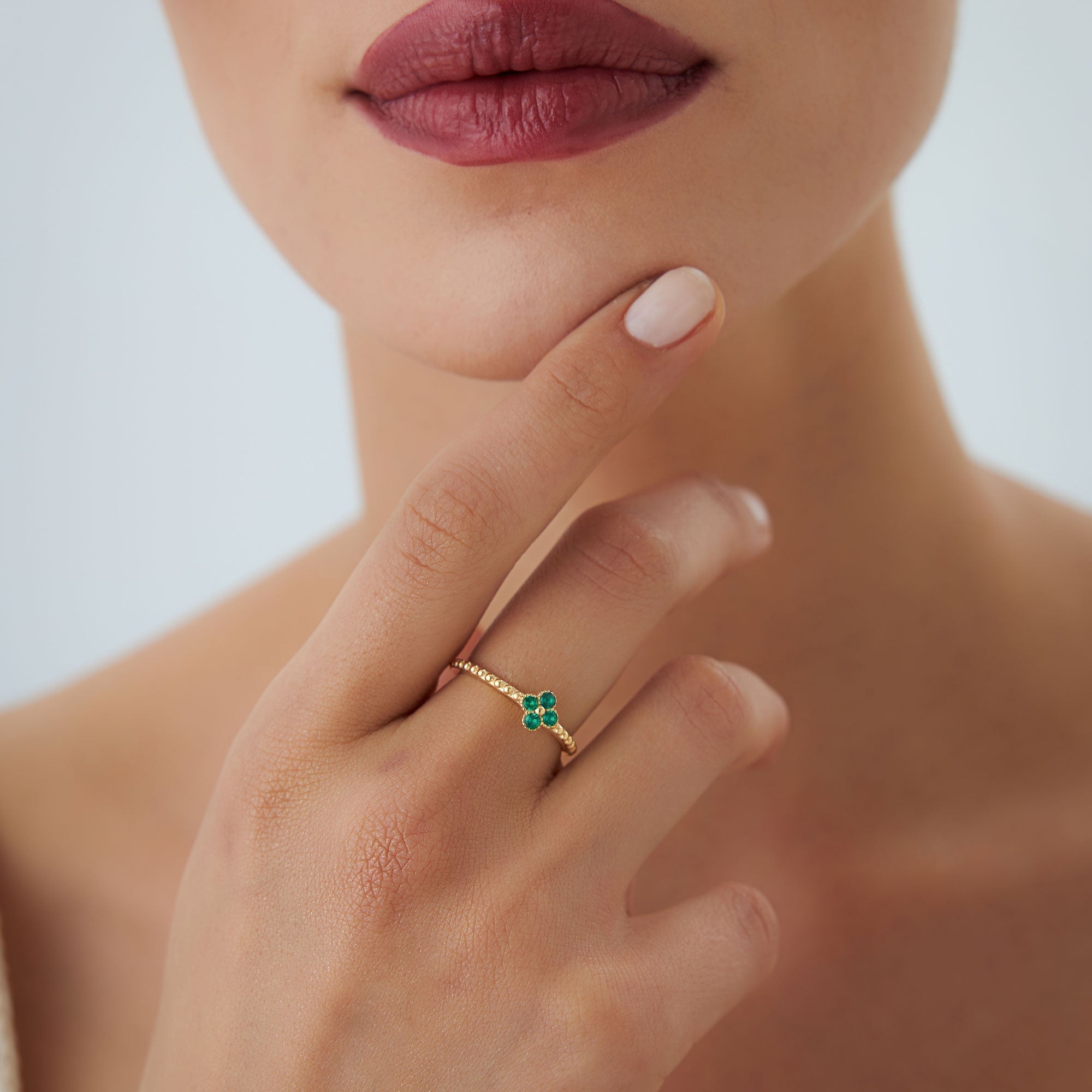 14k Emerald Clover Ring - GeumJewels