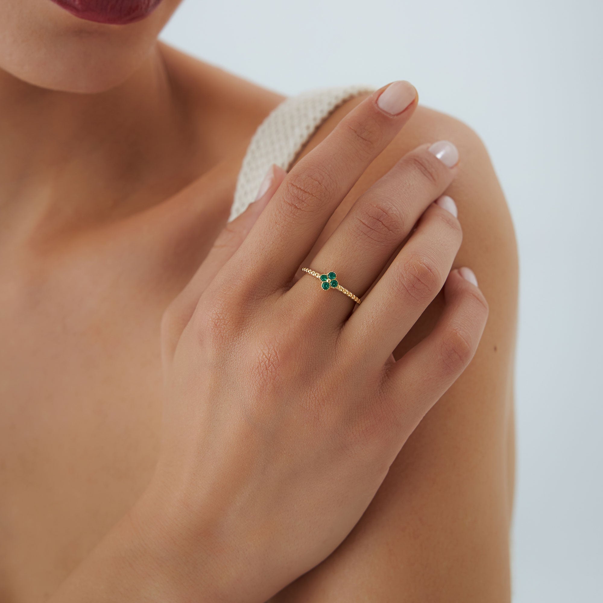 14k Emerald Clover Ring - GeumJewels