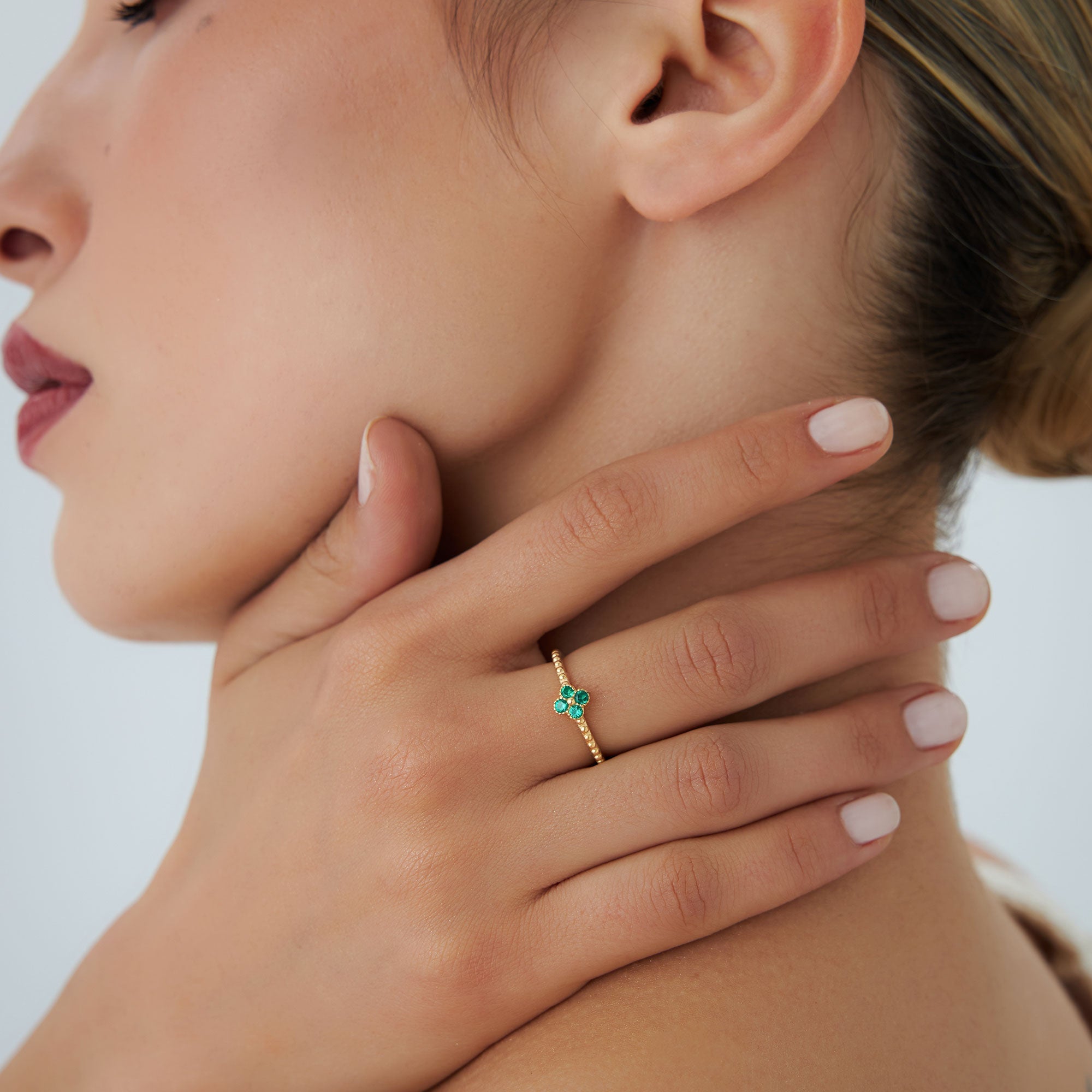 14k Emerald Clover Ring - GeumJewels