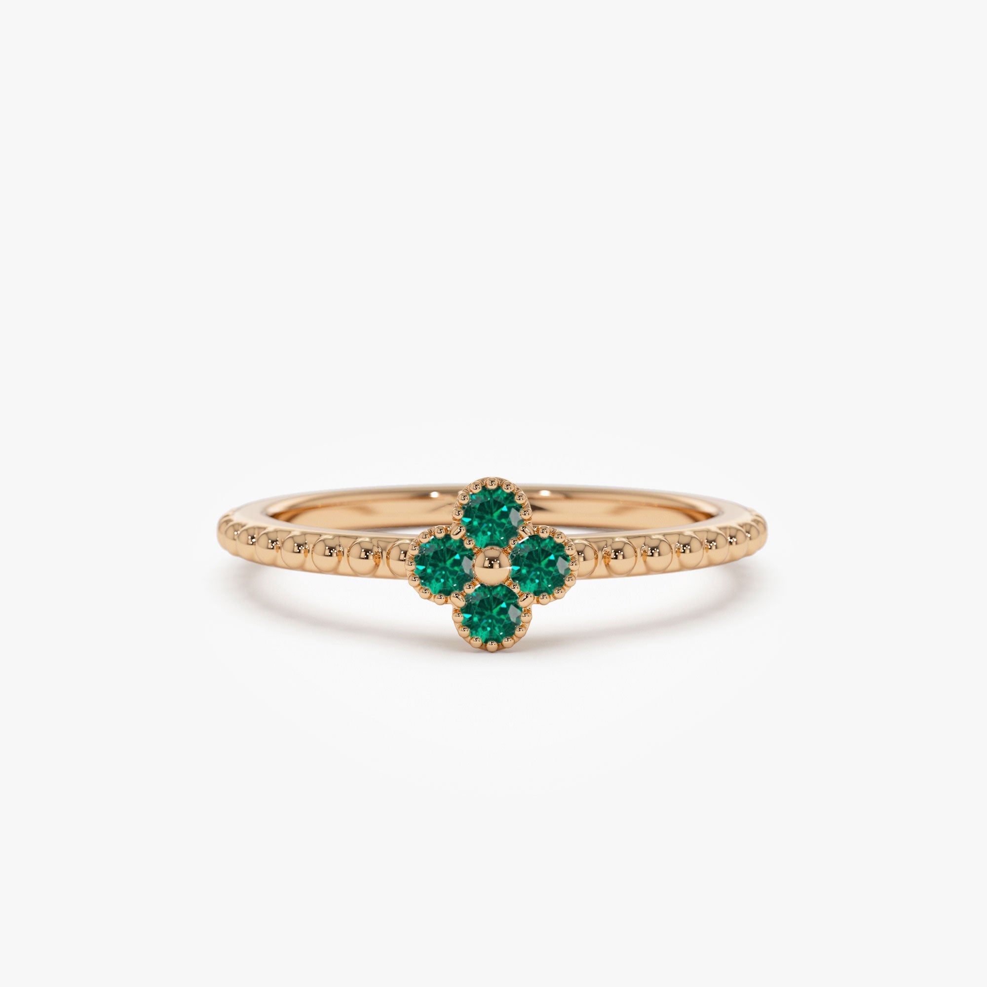 14k Emerald Clover Ring - GeumJewels