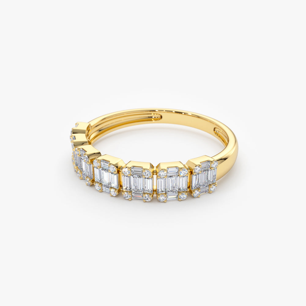 14K Emerald Illusion Diamond Wedding Band - GeumJewels