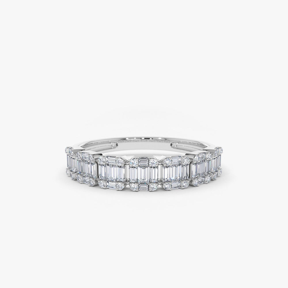 14K Emerald Illusion Diamond Wedding Band - GeumJewels