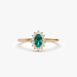 14k Emerald Ring with Halo Diamonds - GeumJewels