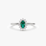 14k Emerald Ring with Halo Diamonds - GeumJewels