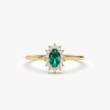 14k Emerald Ring with Halo Diamonds - GeumJewels